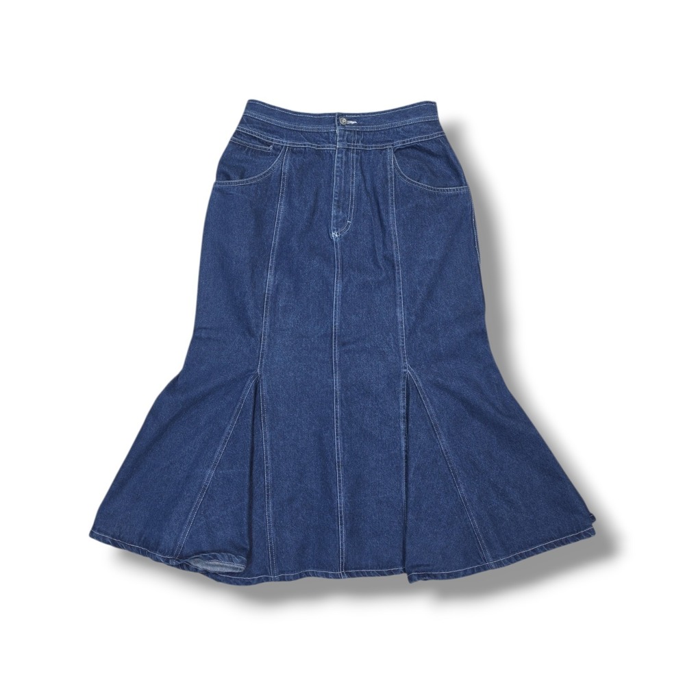 Vintage Chaus Sport Blue Denim Long Flared With Pockets Skirt Women's‎ 12